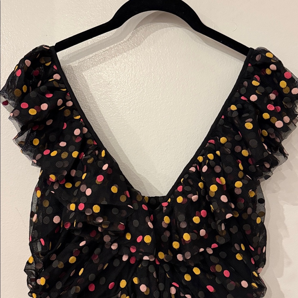 Maeve Ruffled Tulle Polka Dot Midi Cut Dress